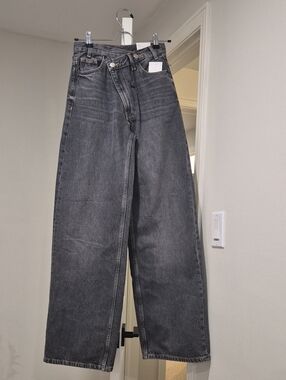 Zara Womens Relaxed Wide-Leg Gray Jeans